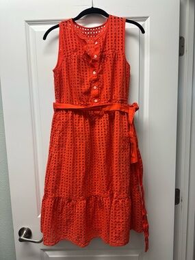 LIKE NEW J.Crew Sleeveless Red Eyelet Dress casual summer SZ 4